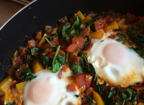 Spinach and Tomato Huevos Rancheros